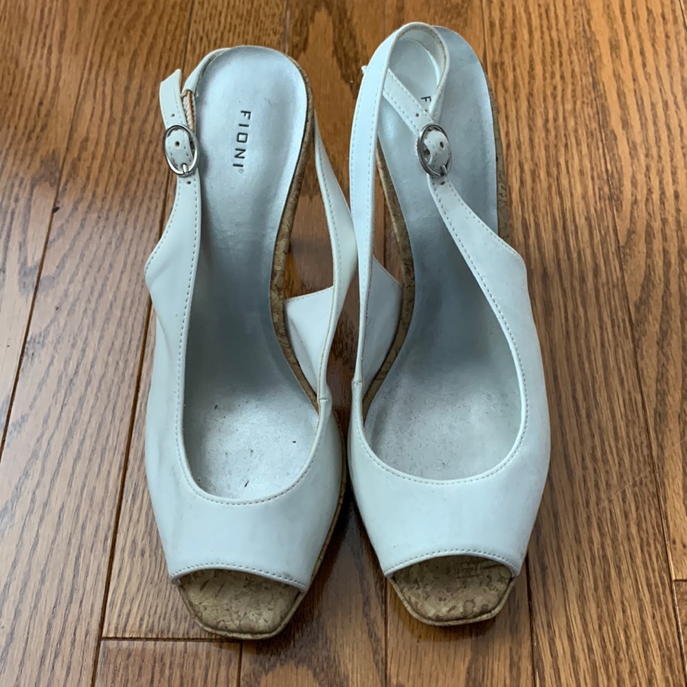 FIONI , white sling, open toe, sandals, heels, size 7